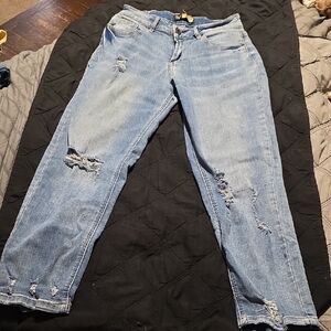 Suzanne Betro Light Blue Distressed Boyfriend Jeans